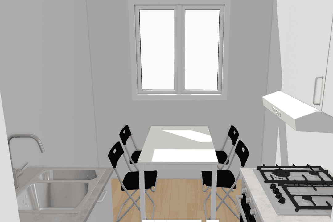 Innvendig mobilt kjøkken med vindu og naturlig lys